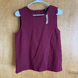 J.CREW Blouse Womens Sz S Jeweled Button Back‎ Ponte Sleeveless Top Burgundy NEW